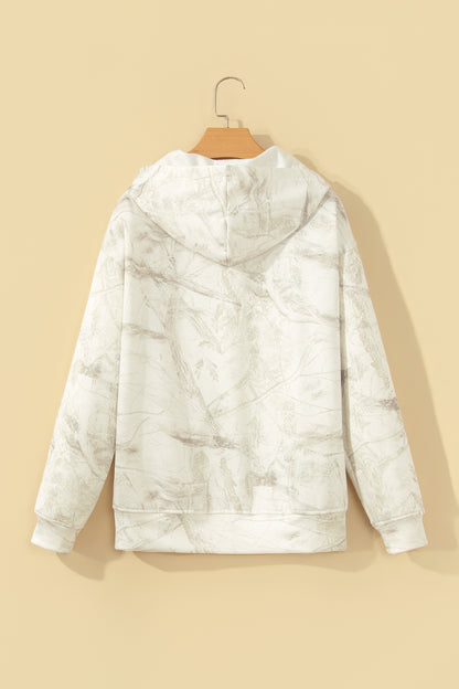 Multicolour Abstract Camo Print Hooded Zip-Up Sweatshirt