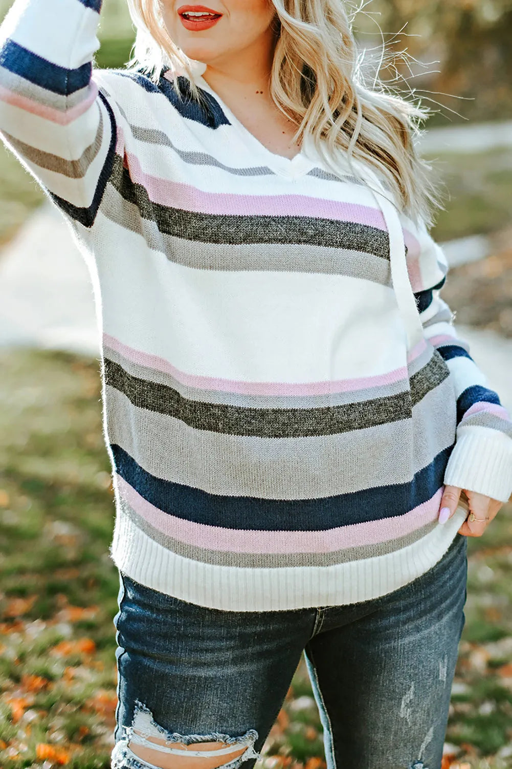 Stripe Plus Size Striped Hooded Knit Sweater - Chic Meadow Boutique 