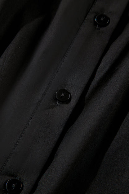 Black Frilly Puff Sleeve Stylish Collared Shirt