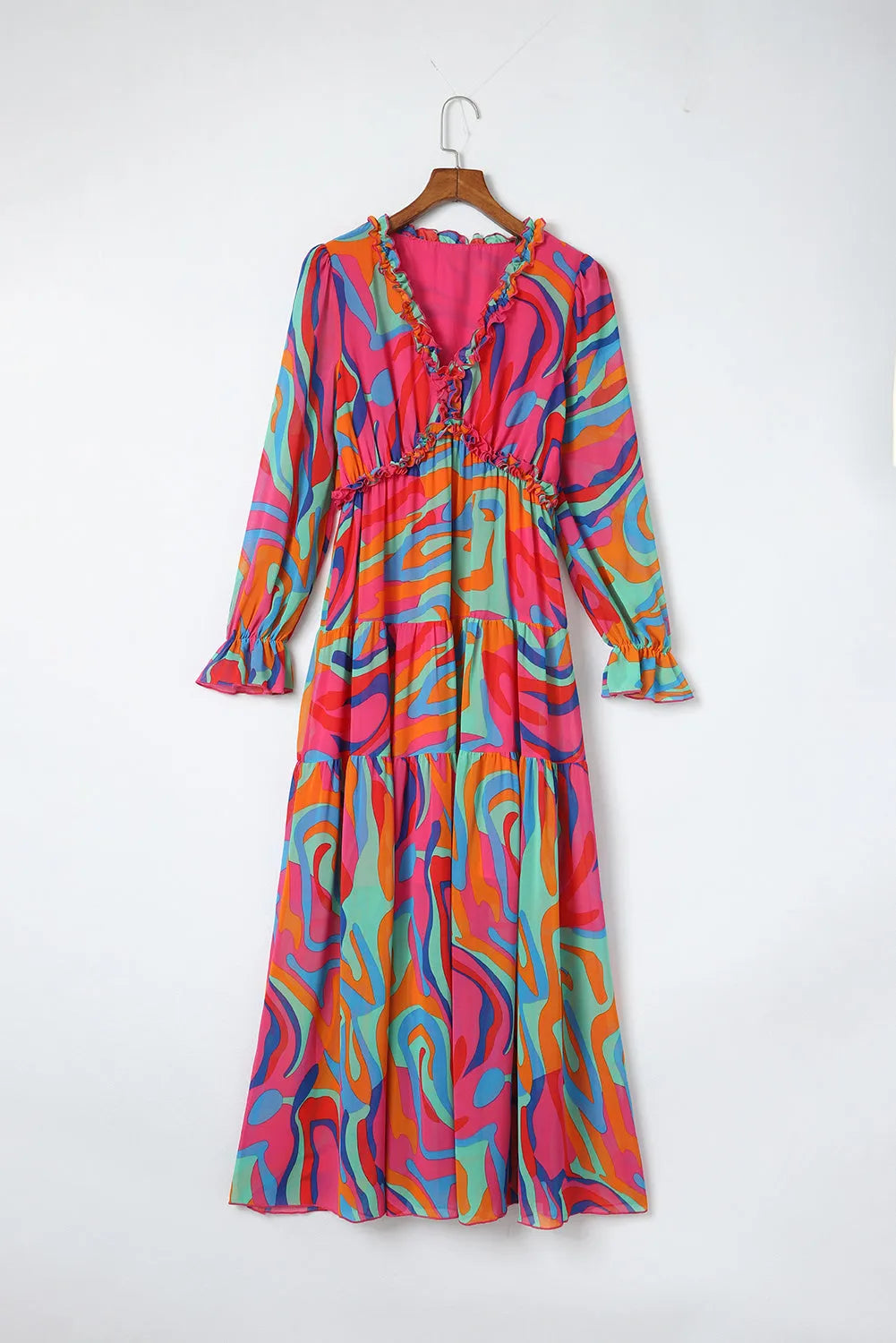 Multicolor Wild Lotus Ruffle Tiered Maxi Dress - Chic Meadow Boutique 