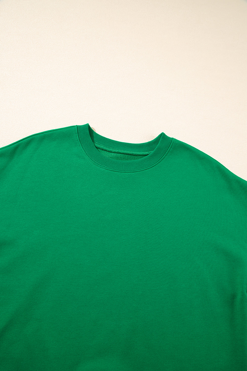 Dark Green Solid Classic Crewneck Pullover Sweatshirt