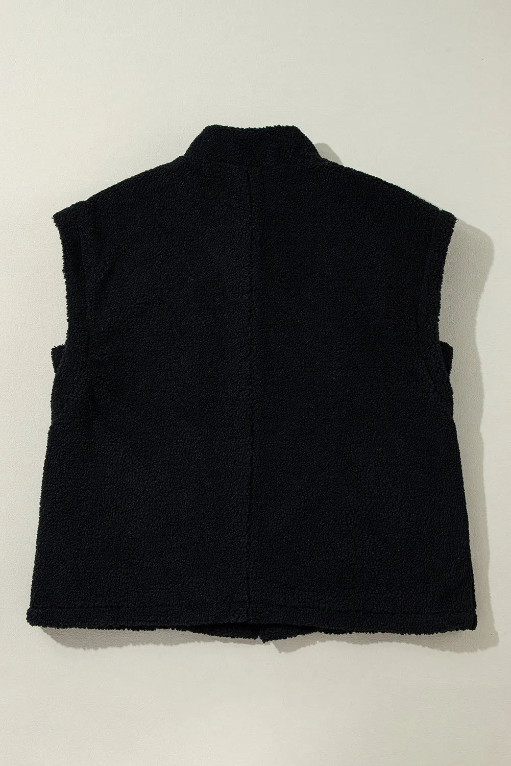 Black Sherpa Stand Collar Jacket Vest - Chic Meadow Boutique 