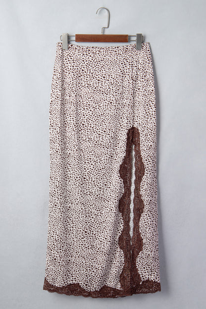 Brown Cheetah Print Trim Split Long Western Skirt