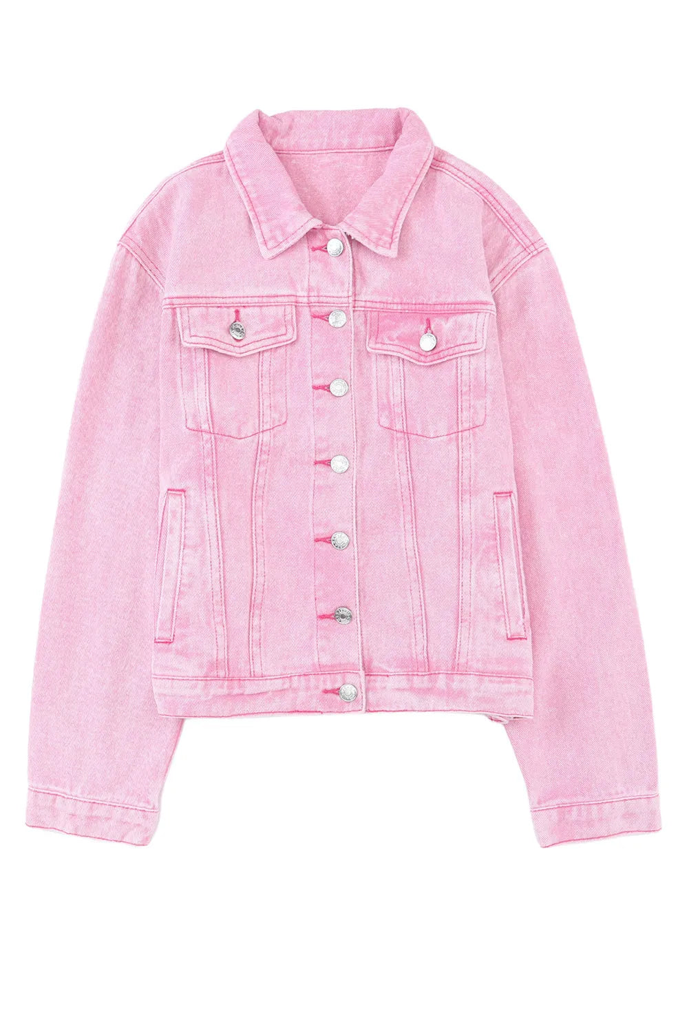 Pink Acid Wash Button Flap Pocket Denim Jacket - Chic Meadow Boutique 