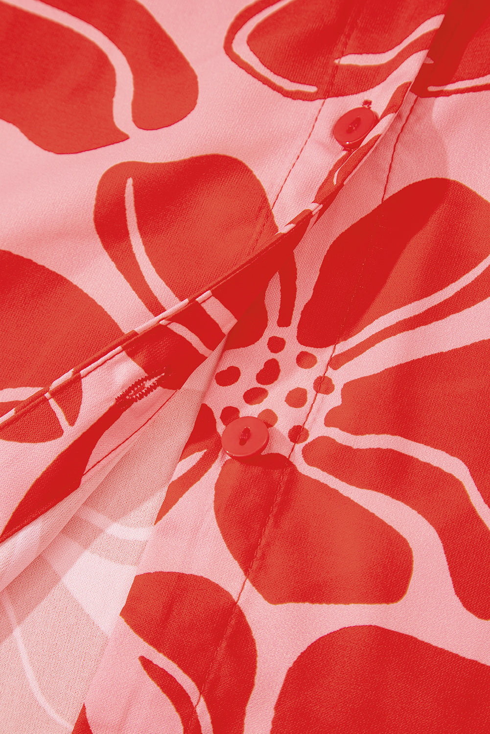 Red Boho Floral Short Sleeve V Neck Buttoned Shirred Waist Long Dress