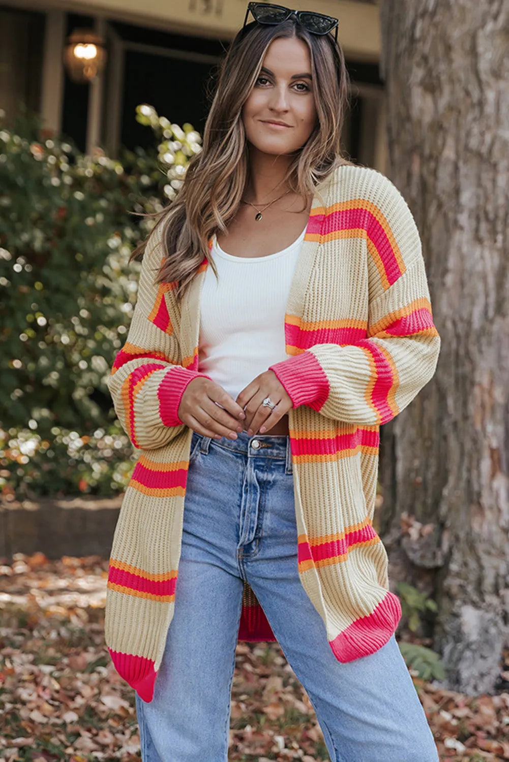 Stripe Printed Ribbed Long Knitted Cardigan - Chic Meadow Boutique 