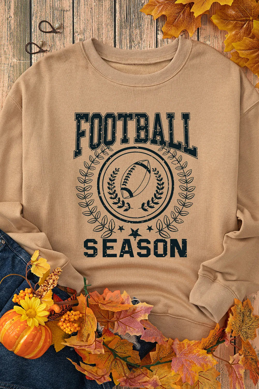 Khaki Rugby FOOTBALL SEASON Graphic Game Day Sweatshirt - Chic Meadow Boutique 