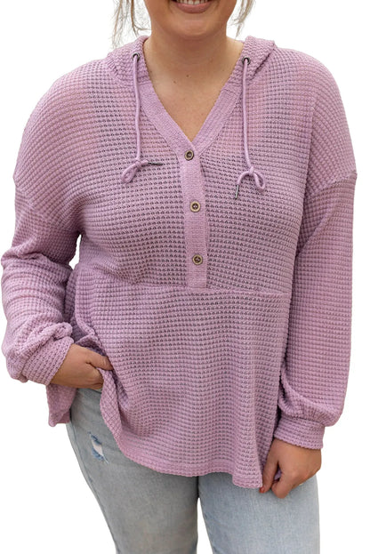 Plus Size Hooded Waffle Knit Top - Chic Meadow Boutique 