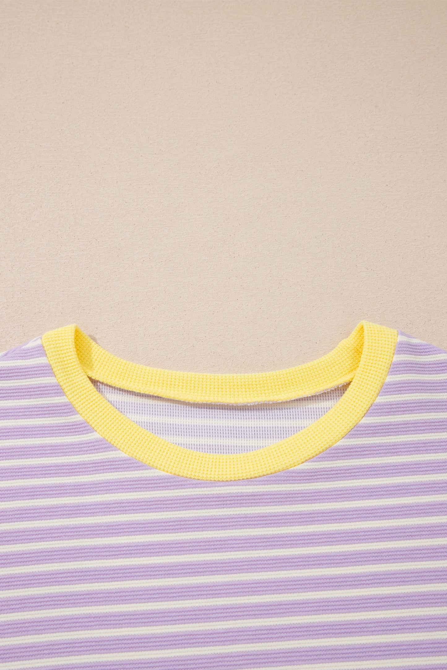 Purple Stripe Striped Colorblock Paneling Collar Cuff Hem Texture T-Shirt