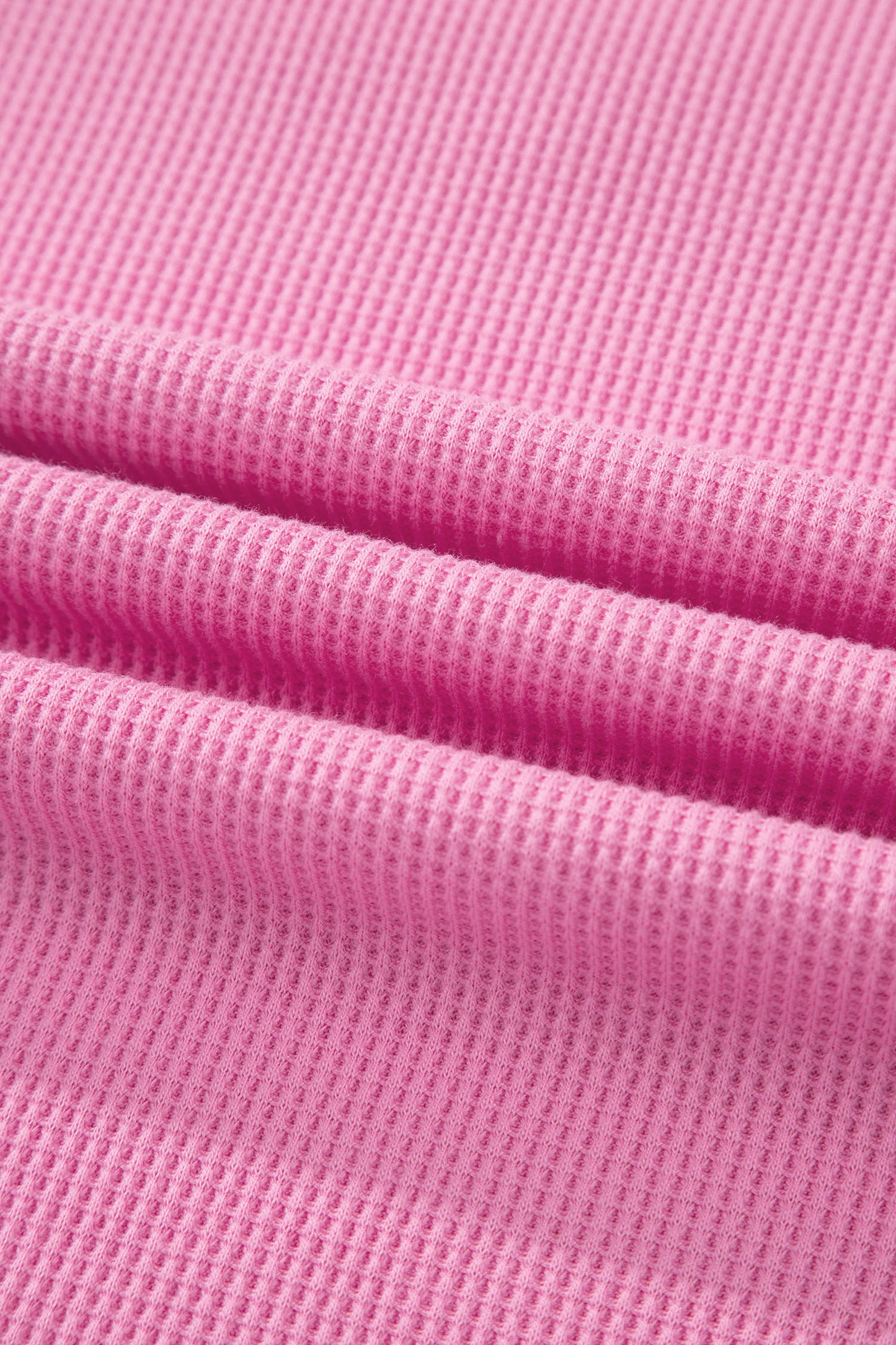 Pink Solid Color Raw Seam Waffled Patchwork Casual T Shirt