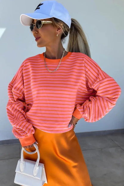 Russet Orange Drop Shoulder Crew Neck Loose Sweatshirt - Chic Meadow Boutique 