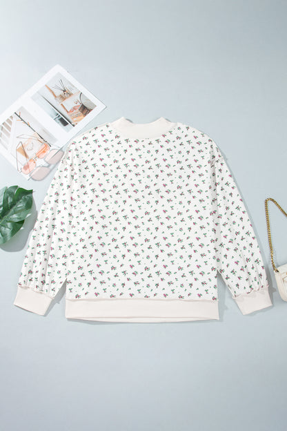 Apricot Floral Print Texas Long Sleeve Ribbed Neck Tunic Plus Size Sweatshirt