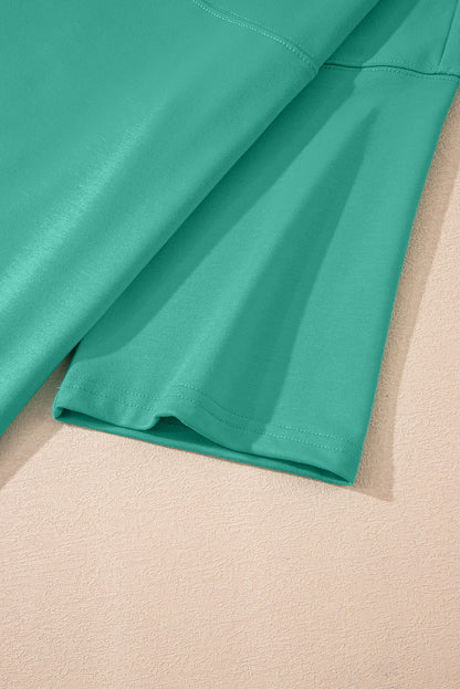 Sea Green Solid Loose V Neck Half Sleeve Tee and Shorts