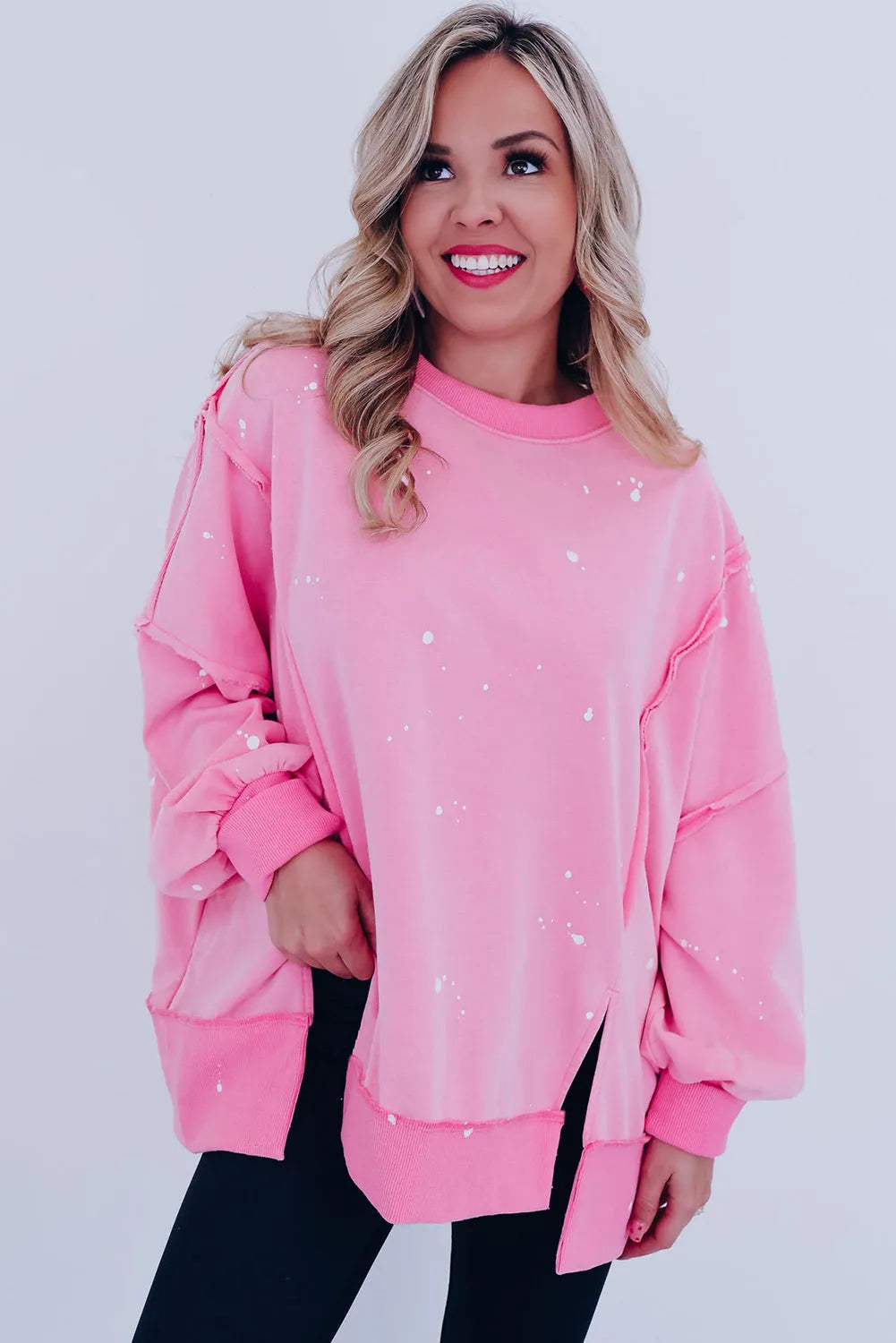 Bonbon Splash Spots Exposed Seam Baggy Sweatshirt - Chic Meadow Boutique 