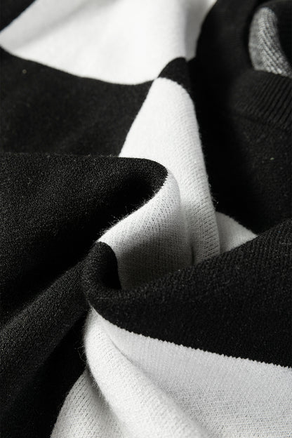 Black Checkered Pattern Loose Drop Shoulder Half Sleeve Sweater