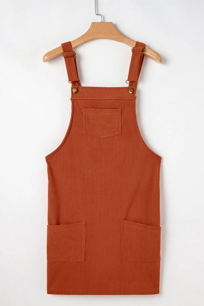 Cinnamon Solid Front Pockets Sleeveless Corduroy Overall Dress - Chic Meadow Boutique 