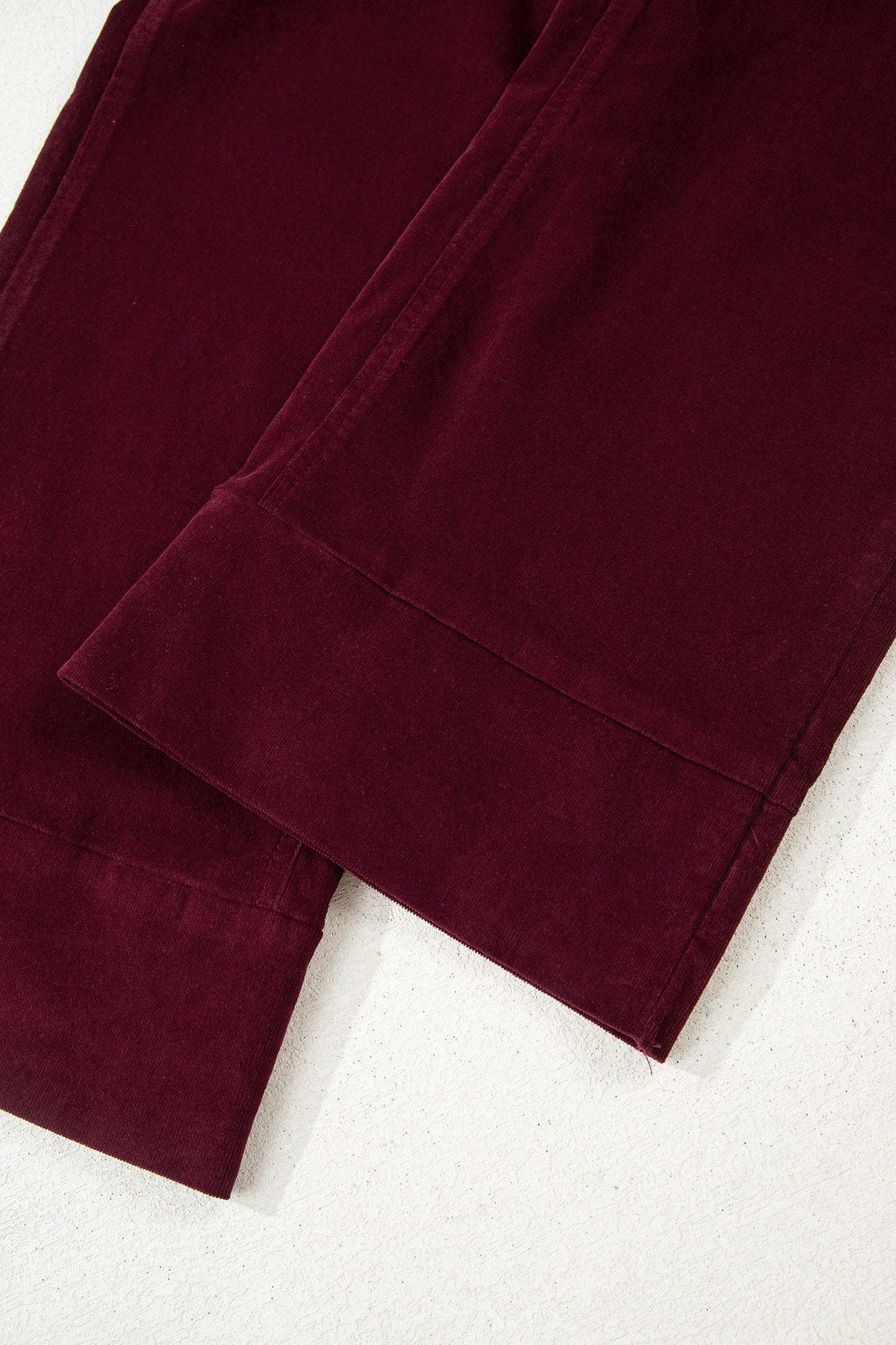 Burgundy Corduroy Solid Color High Waist Wide Leg Pants