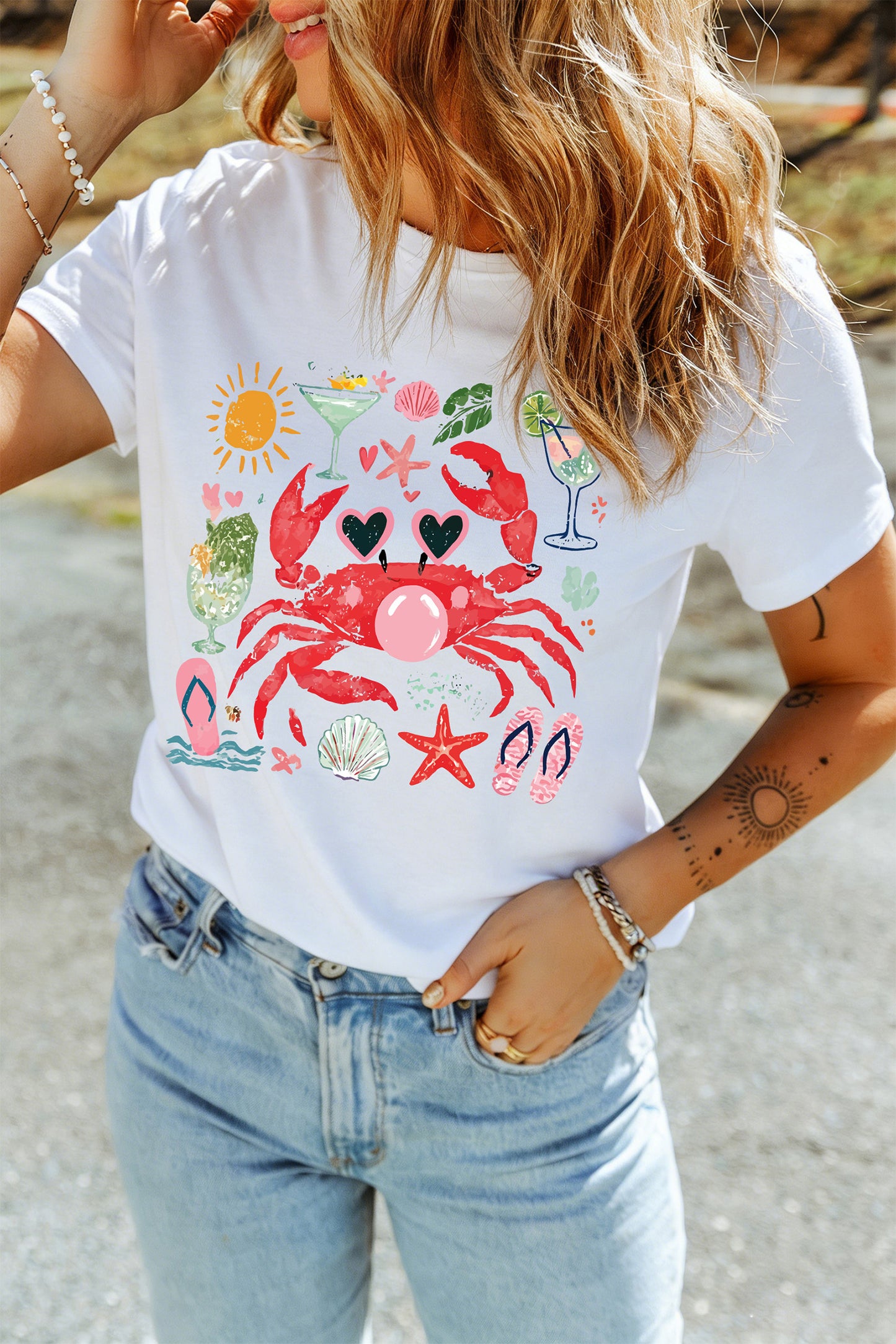 White Summer Vacation Crab Graphic Tee