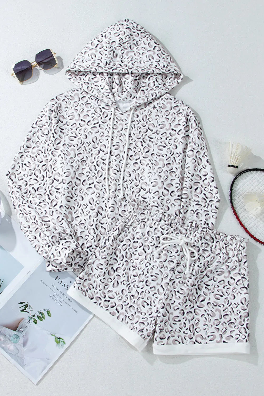 White Classic Leopard Hoodie and Shorts Set - Chic Meadow Boutique 