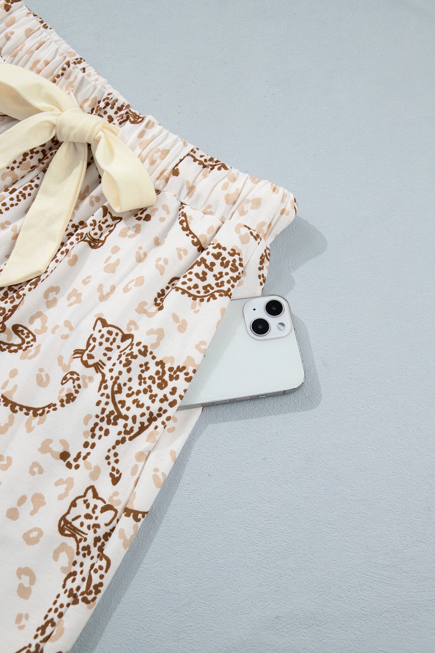 Yellow Leopard Print Colorblock Pocket Placket Long Sleeve Lounge Set