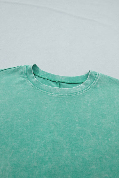 Mint Green Solid Color Cotton Mineral Washed Oversize Tee