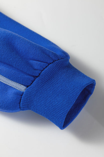 Sky Blue Button up Collared Exposed Seam Chic Sweatshirt