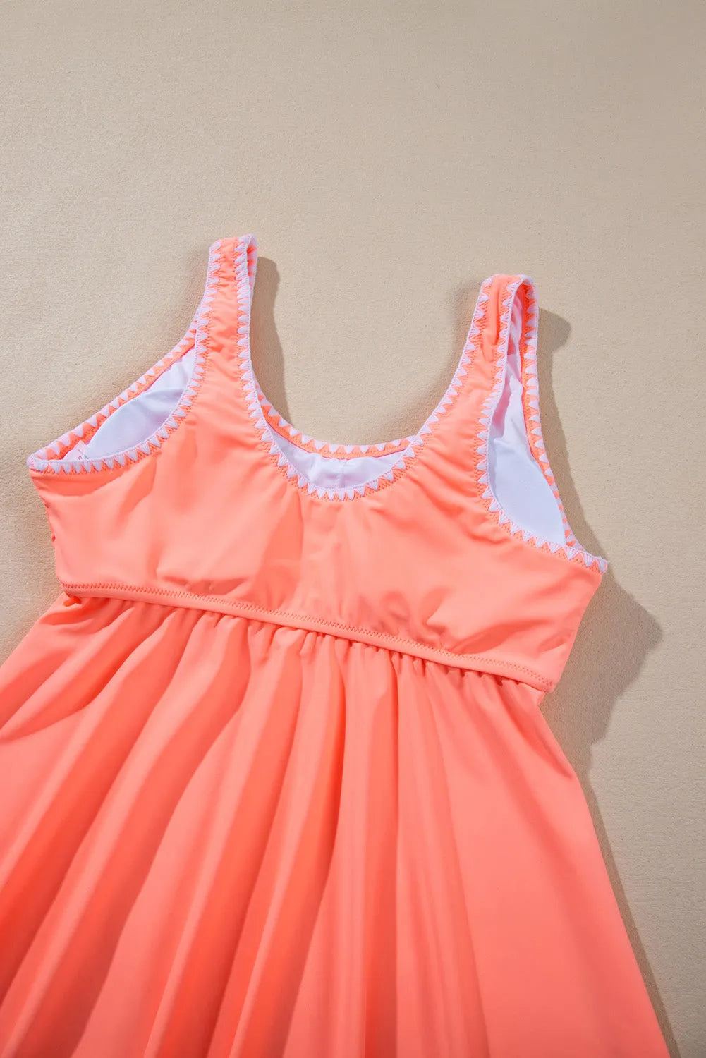 Fresh Salmon Contrast Trim Ruffled Peplum Top Tankini Swimsuit - Chic Meadow Boutique 