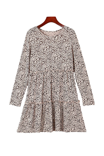 Leopard Animal Print Tiered Long Sleeve Dress - Chic Meadow Boutique 