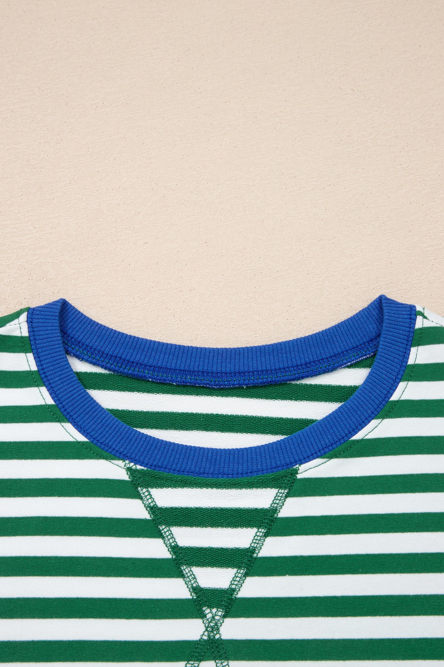 Green Stripe Drop Shoulder Boxy Casual Terry Short Set