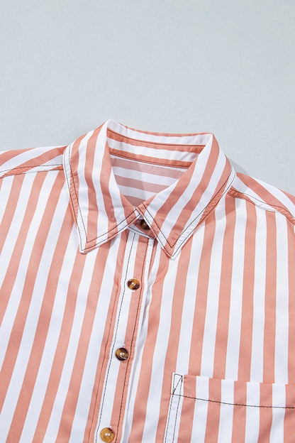 Brown Stripe Western Button Down Long Sleeve Casual Shirt