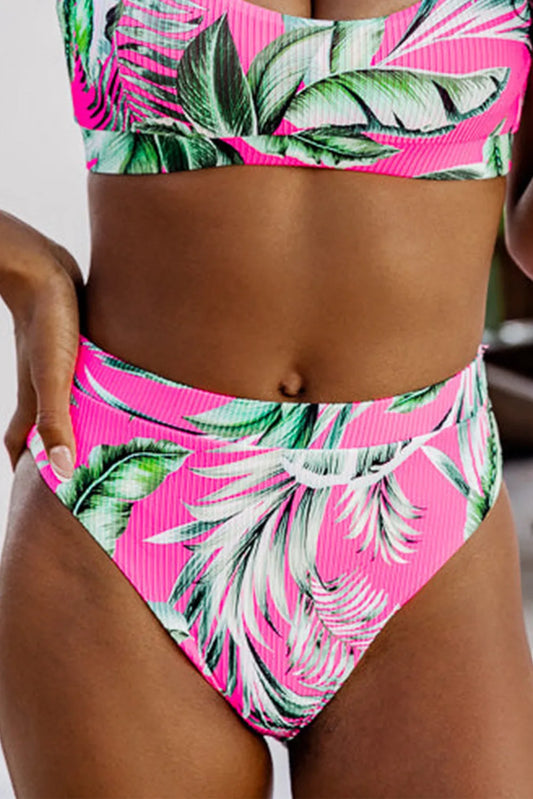 Rose Tropical Print Textured Bikini Bottoms - Chic Meadow Boutique 