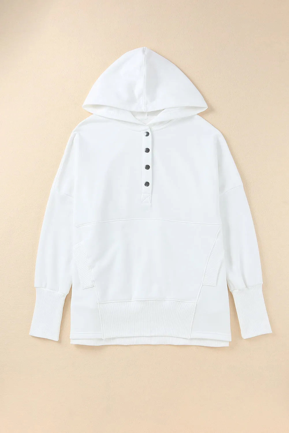 Tops/Sweatshirts & Hoodies White Batwing Sleeve Pocketed Henley Hoodie