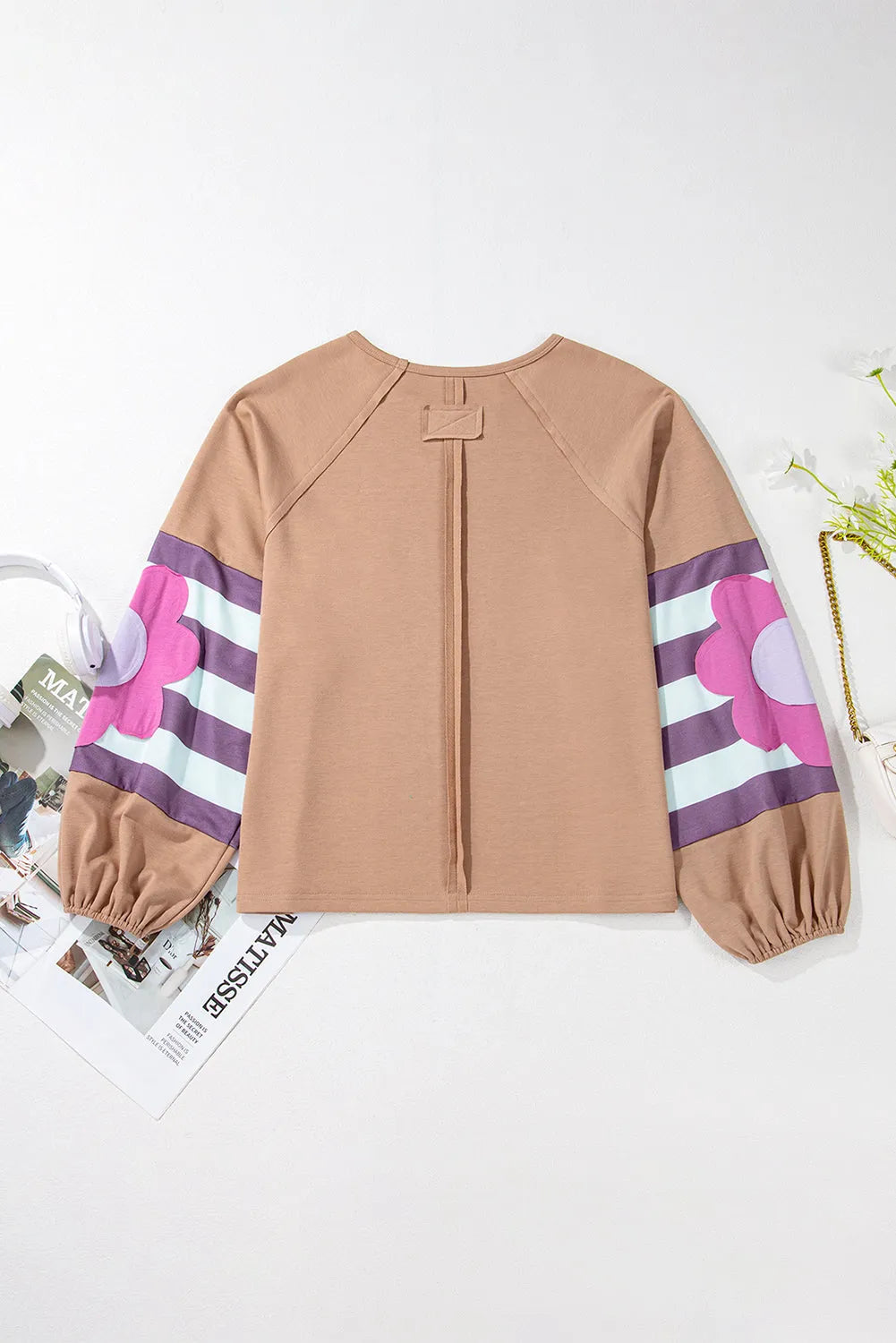 Dune Flower Patchwork Raglan Sleeve Exposed Seam Oversized Top - Chic Meadow Boutique 