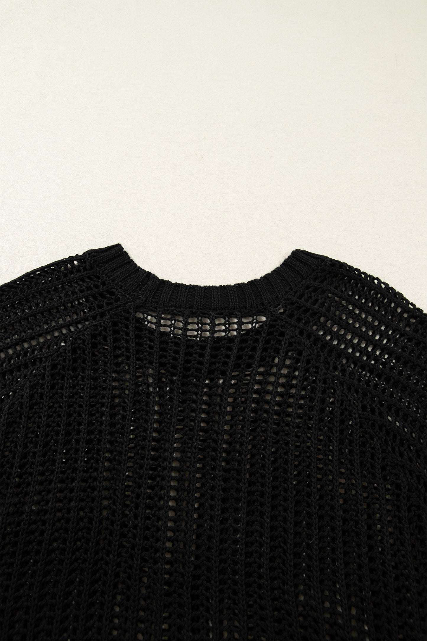 Black Plus Size Open Knit Bow Tie Short Sleeve Sweater