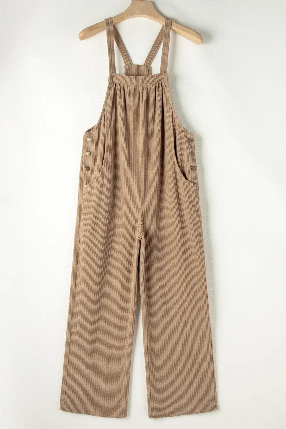 Bottoms/Jumpsuits & Rompers Gray Morn Solid Pocketed Loose Fit Corduroy Overall