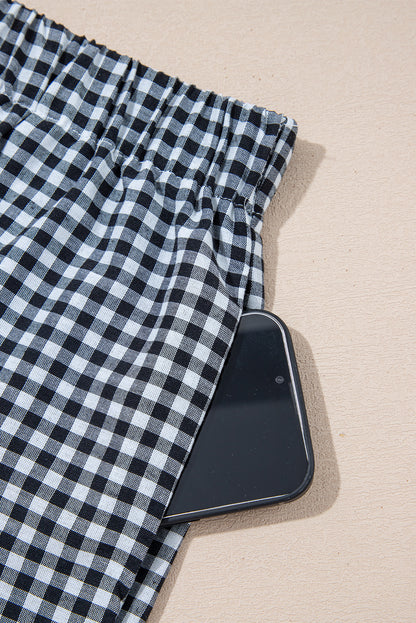 Black Gingham Printed High Waist Shorts