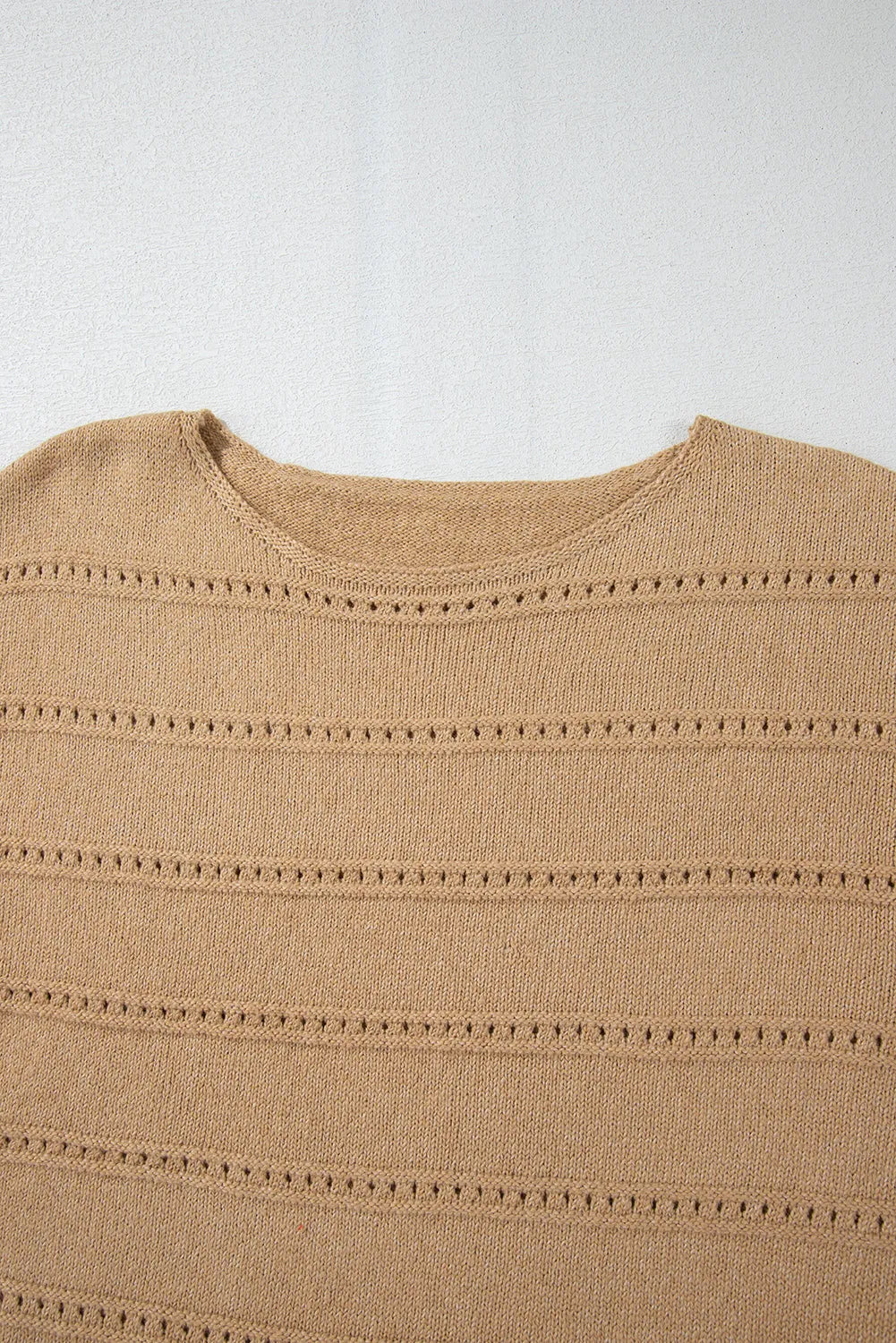 Pale Khaki Boat Neck Drop Shoulder Pointelle Knit Sweater - Chic Meadow Boutique 