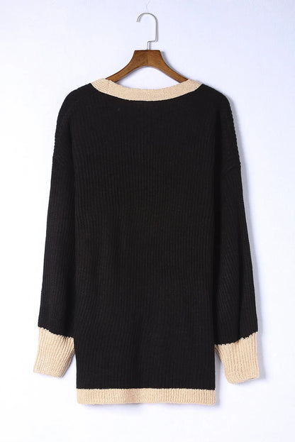 Black Contrast Trim Open Front Lantern Sleeves Cardigan - Chic Meadow Boutique 