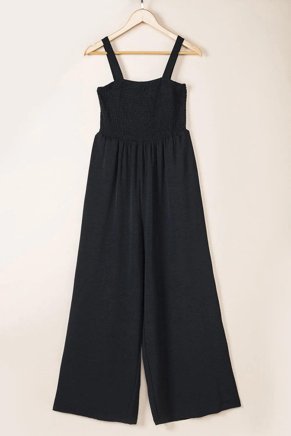 Bottoms/Jumpsuits & Rompers Black Smocked Sleeveless Wide Leg Jumpsuit with Pockets