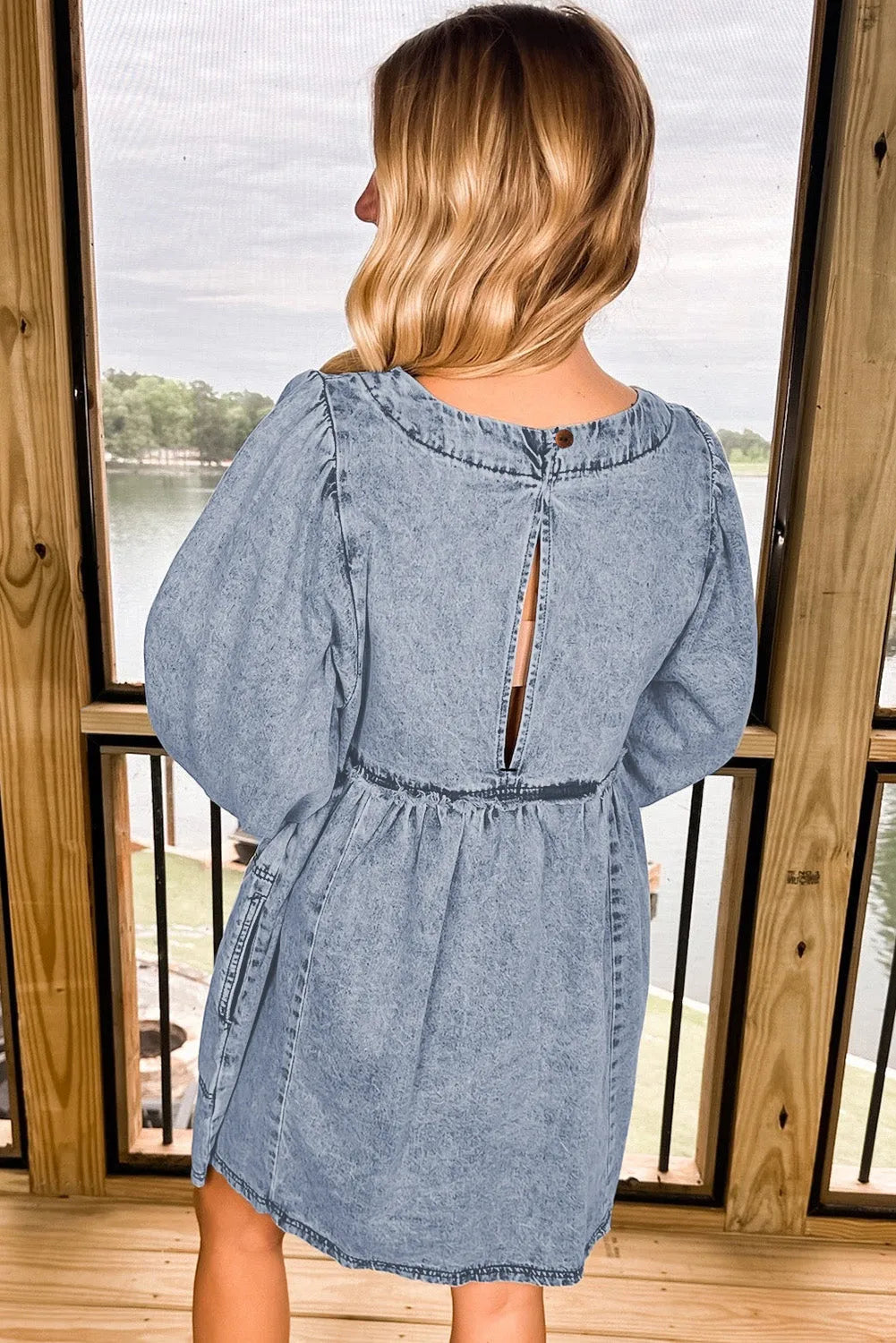 Beau Blue Light Wash High Waist Loose Fit Denim Mini Dress - Chic Meadow Boutique 