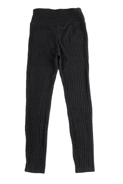 Black Wide Waistband Ribbed Textured Knit Leggings - Chic Meadow Boutique 