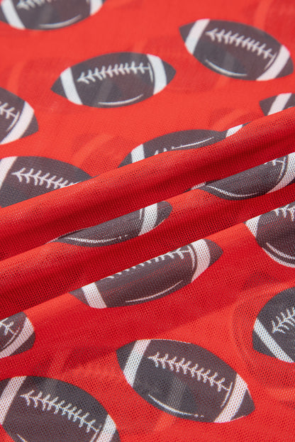 Red Game Day Rugby Mesh Sheer Long Sleeve Top