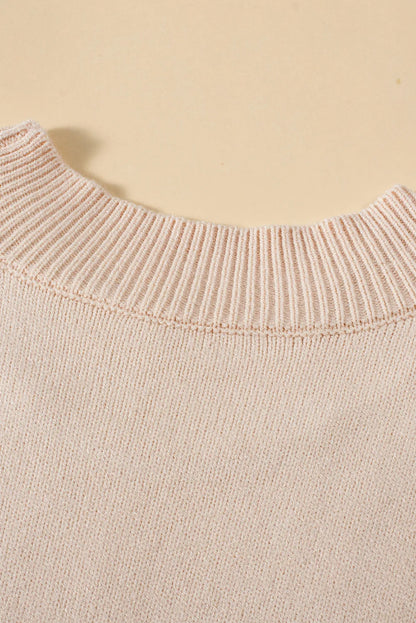 Oatmeal Plus Cable Knit Short Ruffled Sleeve Mock Neck Sweater - Chic Meadow Boutique 