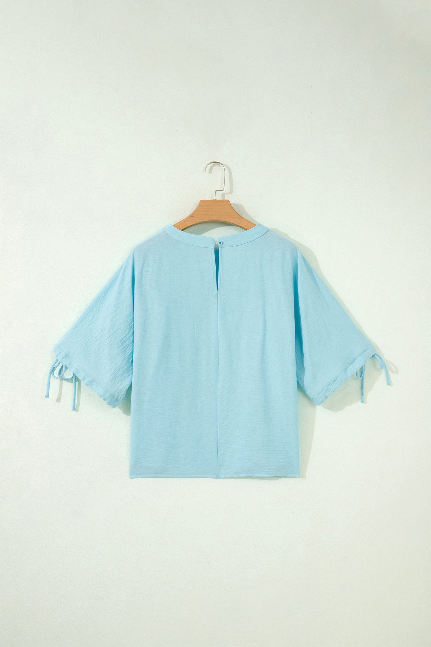 Mist Blue Tie Half Sleeve Pleated Detail Babydoll Blouse
