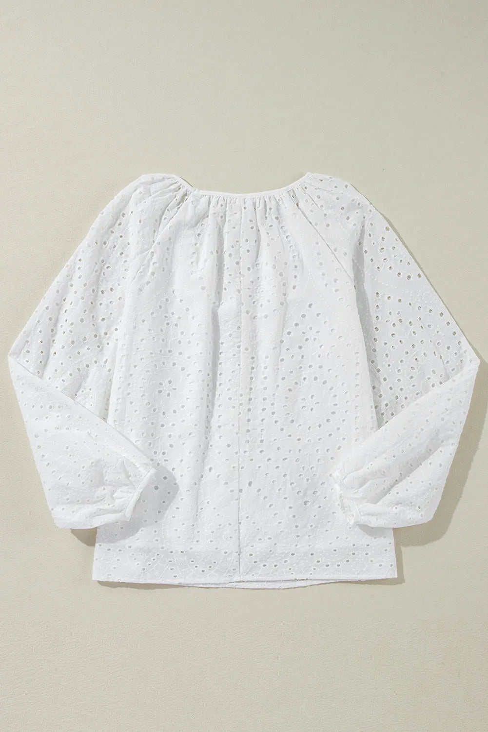 White Eyelet Embroidered V Neck Puff Sleeve Blouse - Chic Meadow Boutique 