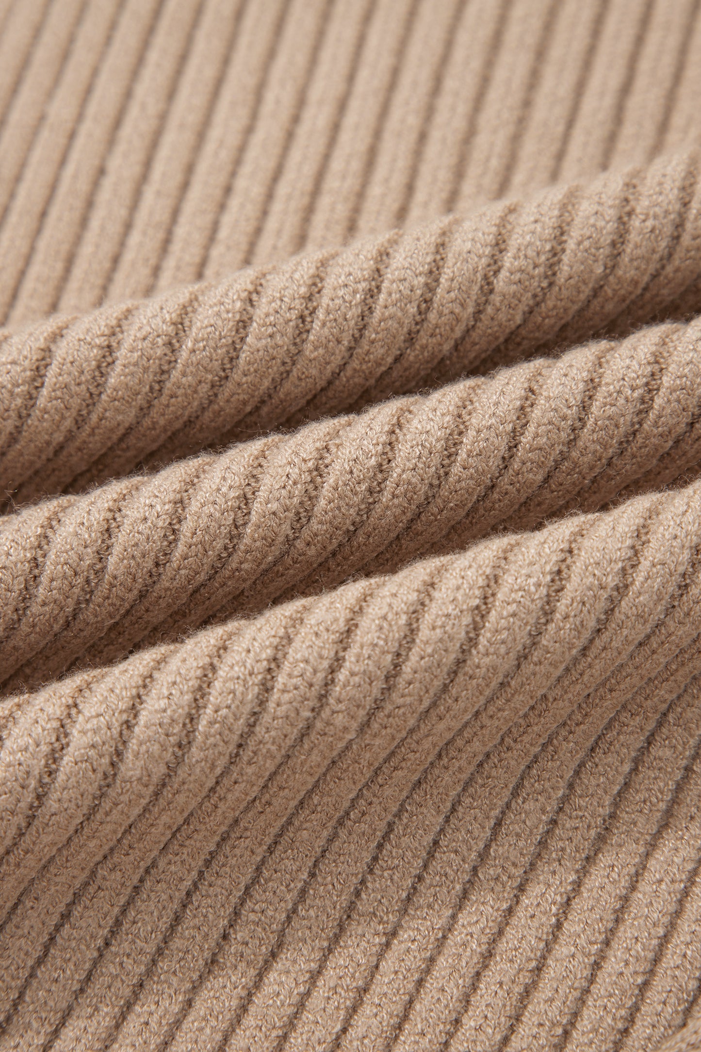 Light French Beige Ribbed Knit Contrast Trim Round Neck Horseshoe Sweater Vest