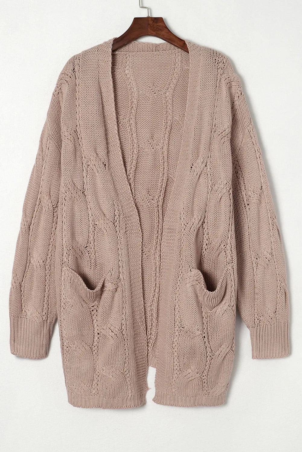 Apricot Ribbed Trim Eyelet Cable Knit Cardigan - Chic Meadow Boutique 