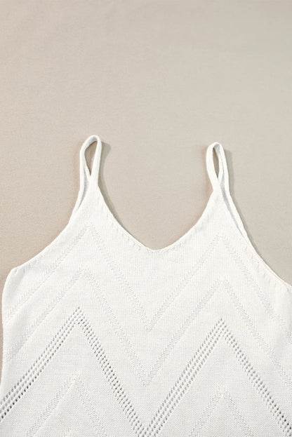 White Chevron Pointelle Knit Spaghetti Straps Sweater Vest - Chic Meadow Boutique 