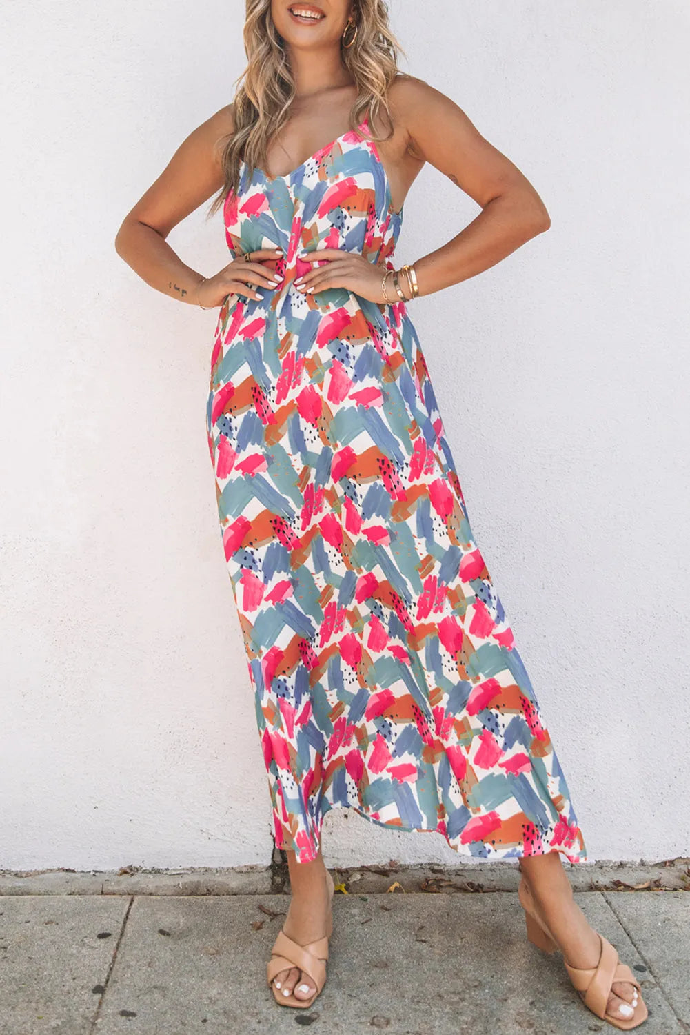 Multicolor Abstract Print Spaghetti Straps Maxi Dress - Chic Meadow Boutique 