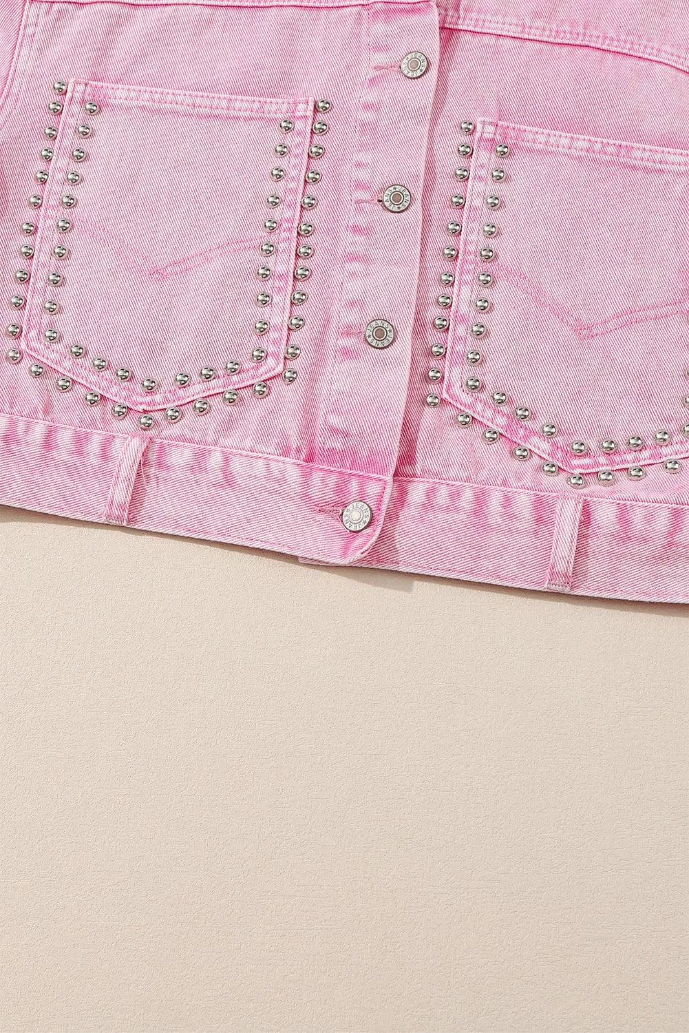 Outerwear/Denim jackets Pink Rivet Studded Pocketed Denim Jacket